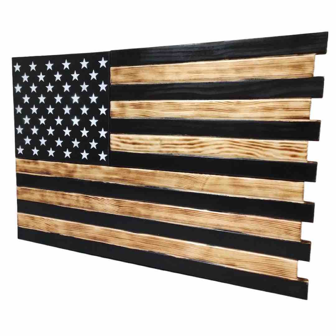 Large 2 Compartment American Flag Case in Black & Torched Design