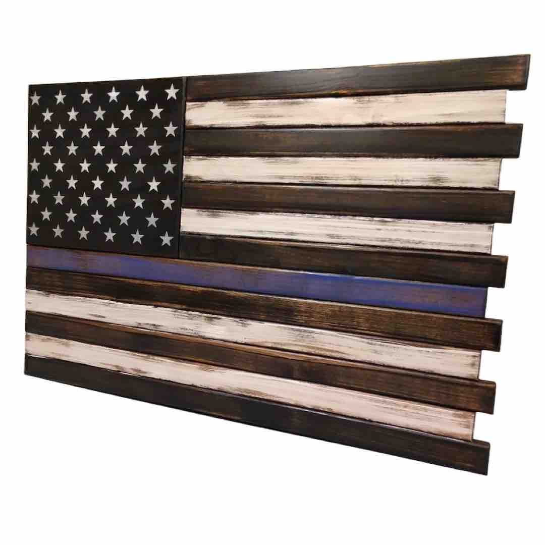 Large 2 Compartment American Flag Case in Thin Blue Line Design