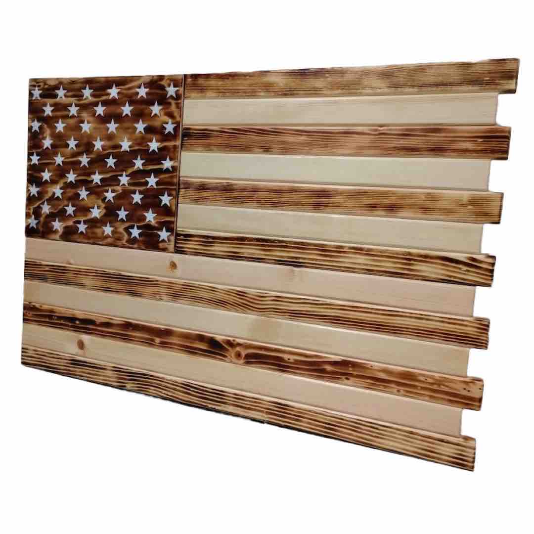 Large 2 Compartment American Flag Case in Charred Design