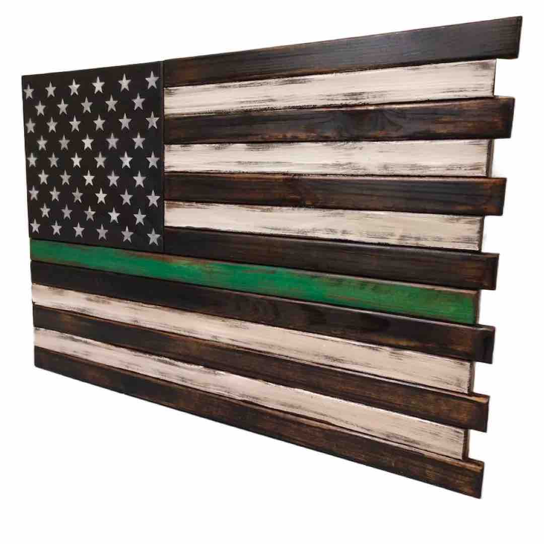 Large 2 Compartment American Flag Case in Thin Green Line Design
