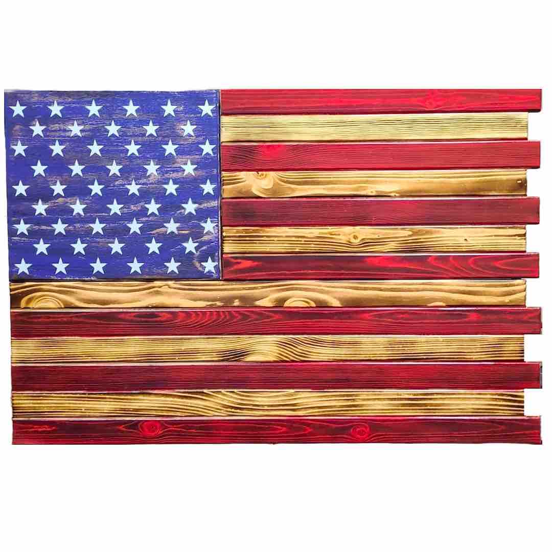 Large 2 Compartment American Flag Case in Red and Torched Design