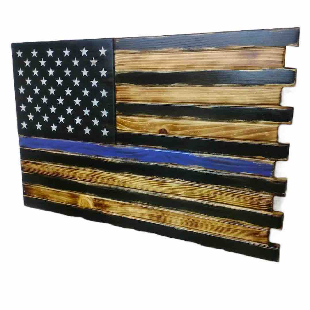 Large 2 Compartment American Flag Case in Torched Thin Blue Line Design