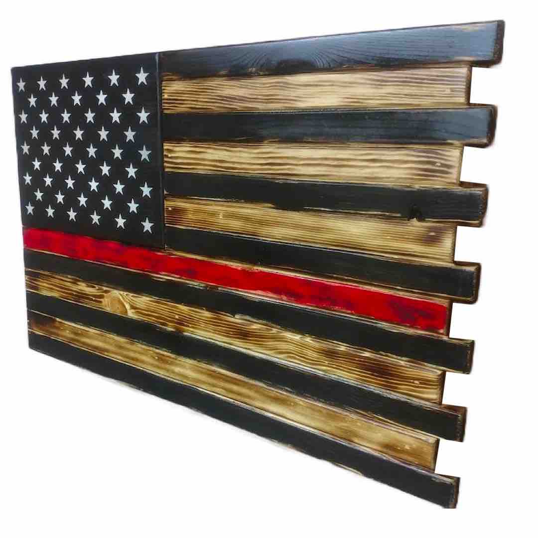 Large 2 Compartment American Flag Case in Torched Thin Red Line Design