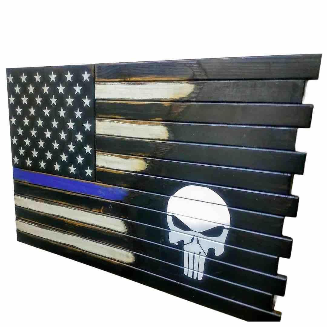 Thin Blue Line American Flag with Punisher Logo