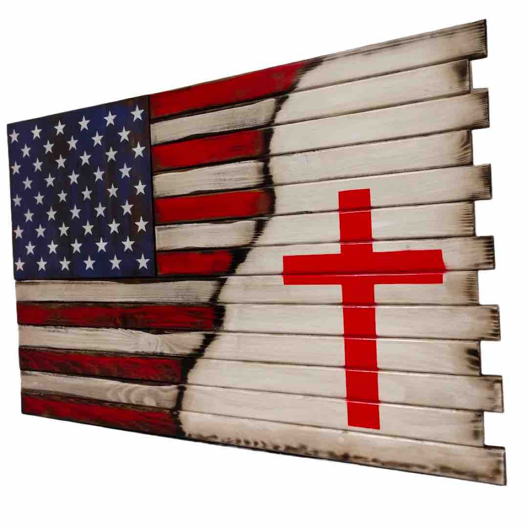USA American Flag with Christian Cross