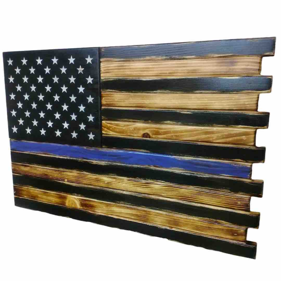 Torched American Flag with Thin Blue Line