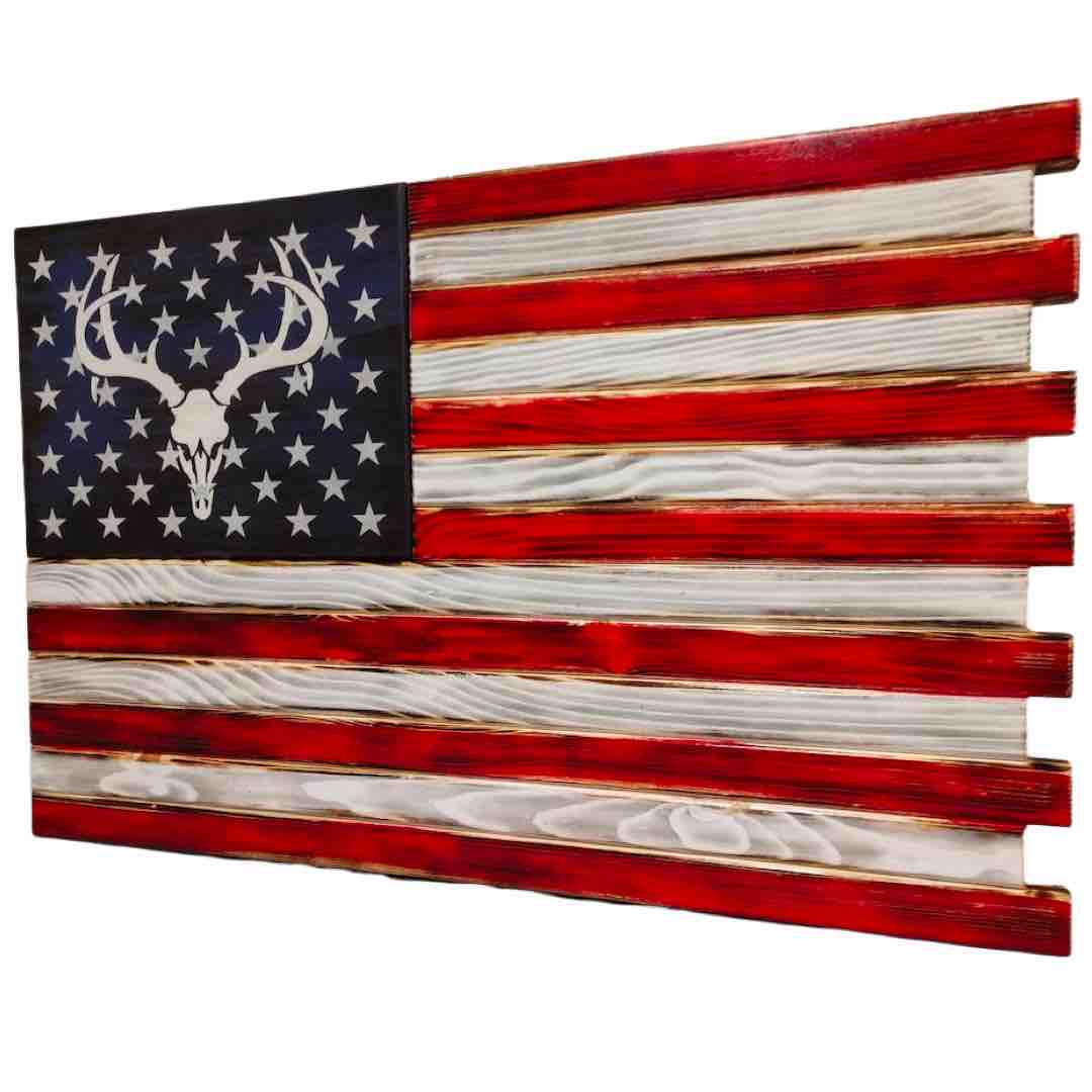 Torched American Flag with Deer Skull