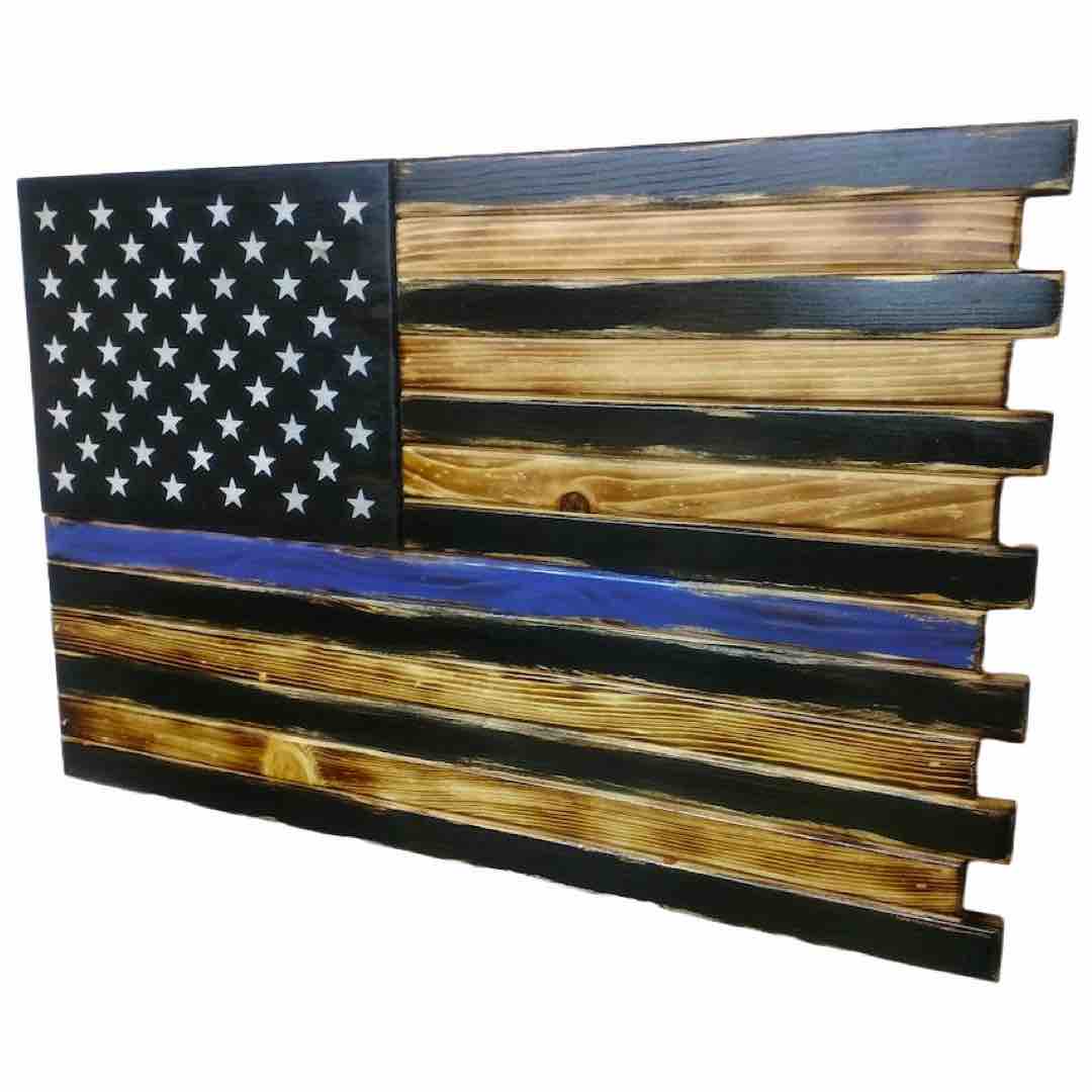 Small American Flag Case in Torched Thin Blue Line Design
