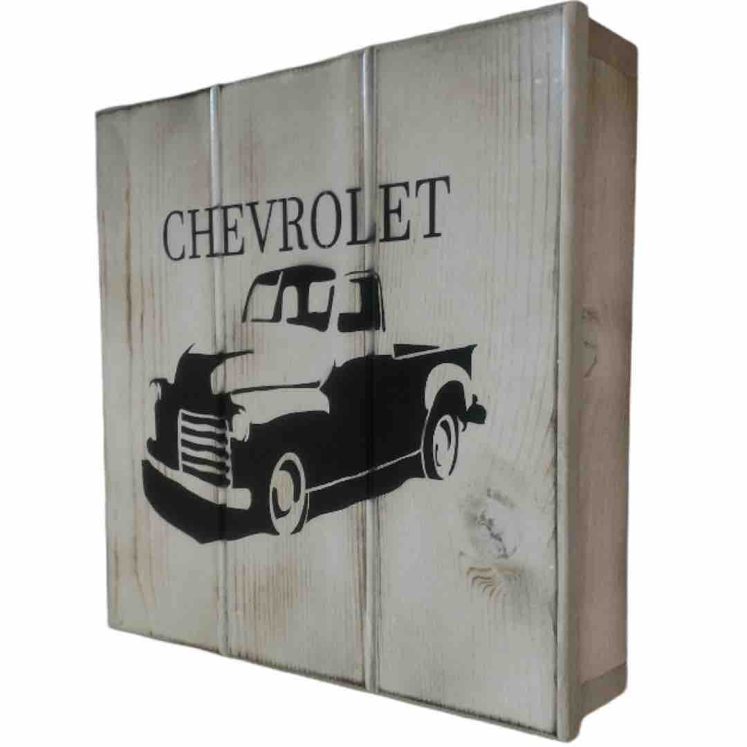Angled view showing depth of Vintage Chevrolet Truck gun concealment wall art box