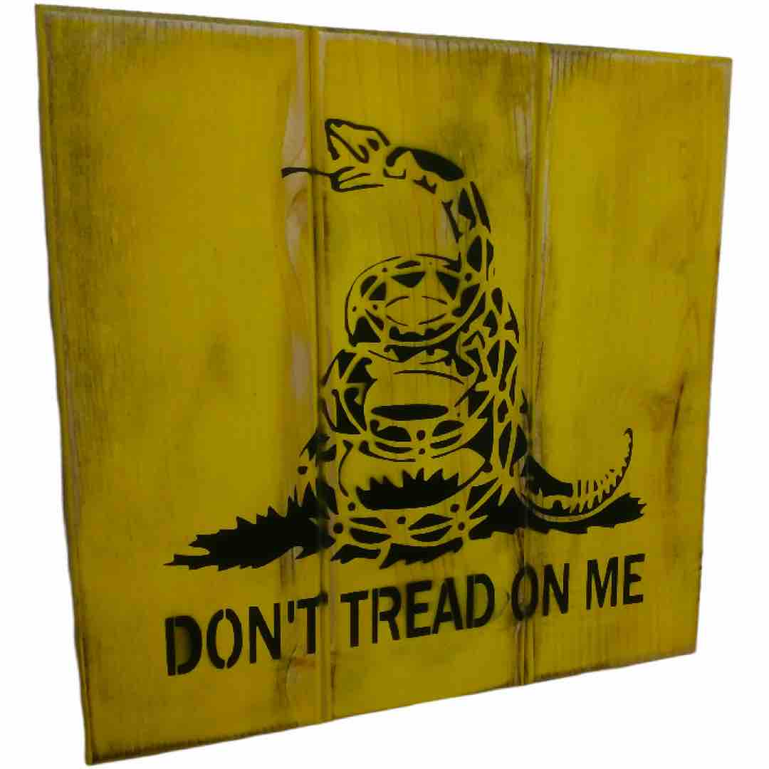 Angled view of "Don't Tread On Me" Gadsden flag gun concealment wall art box