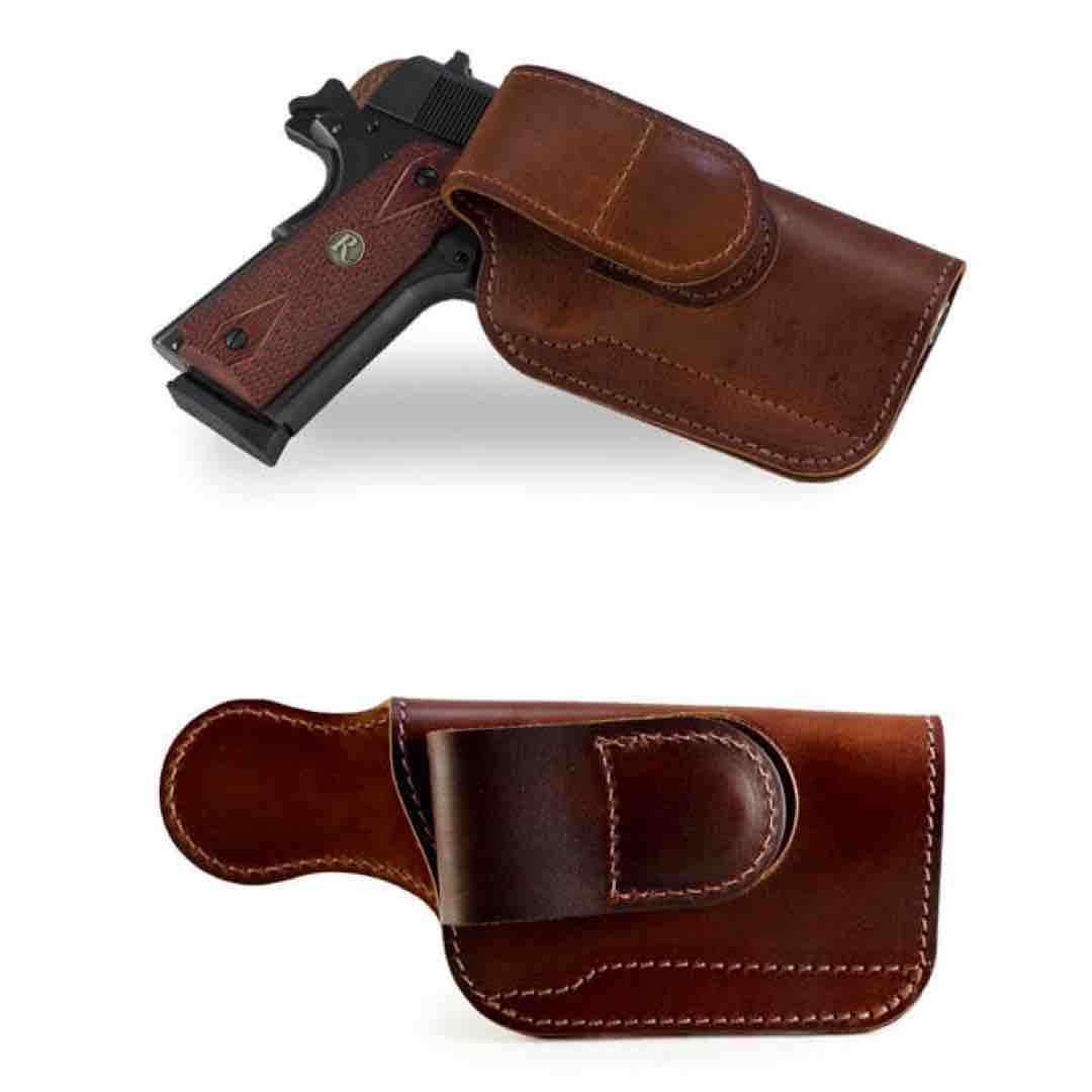 "High Ride" magnetic retention leather holster