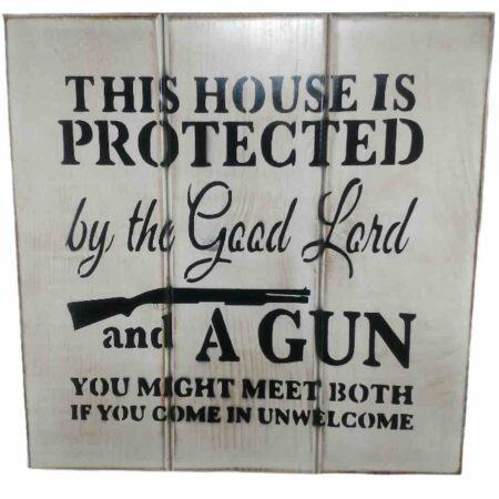 "This House is Protected by the Good Lord" hidden firearms storage box