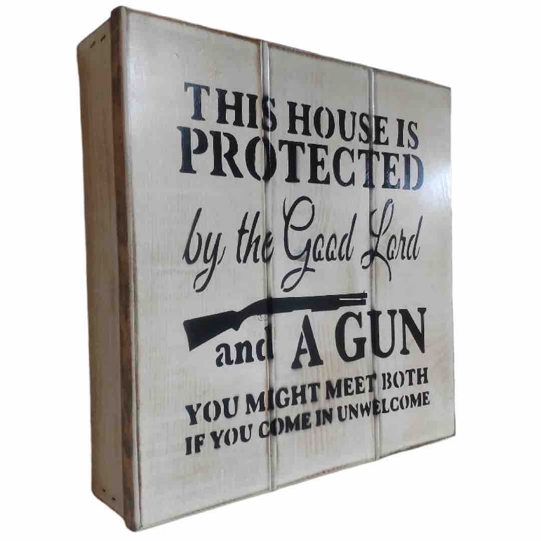angles view showing depth of "This House is Protected by the Good Lord" hidden firearms storage box