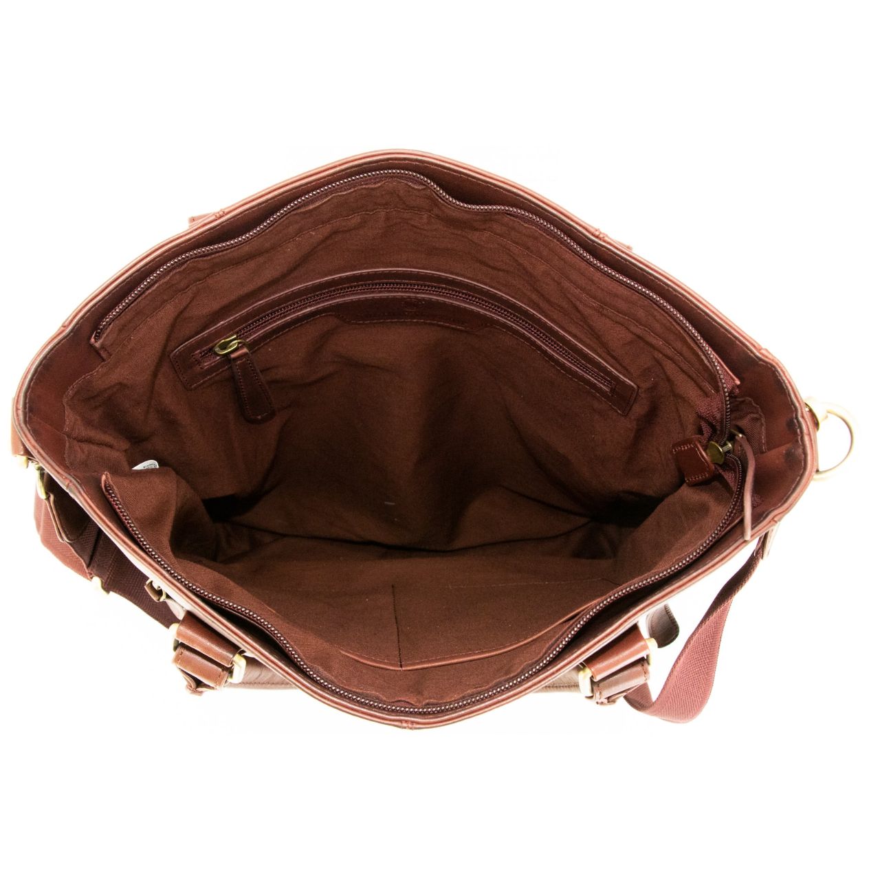 Interior of burgundy flat tote concealed carry purse