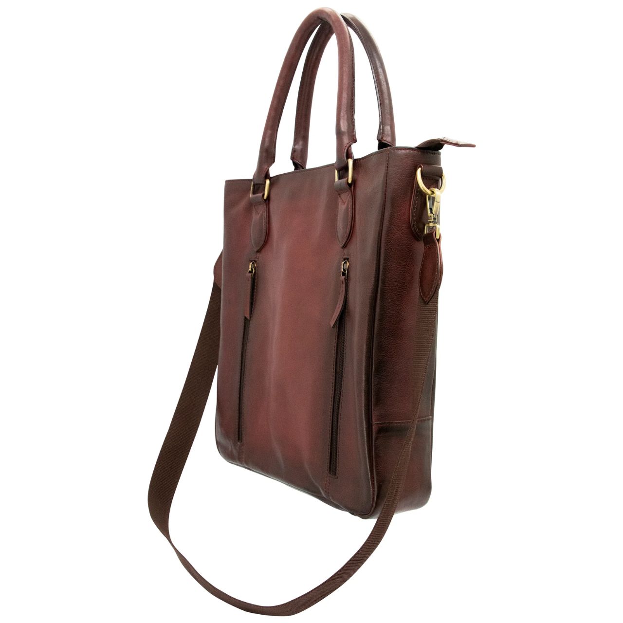Side View of Burgundy Flat Tote Concealed Carry Purse
