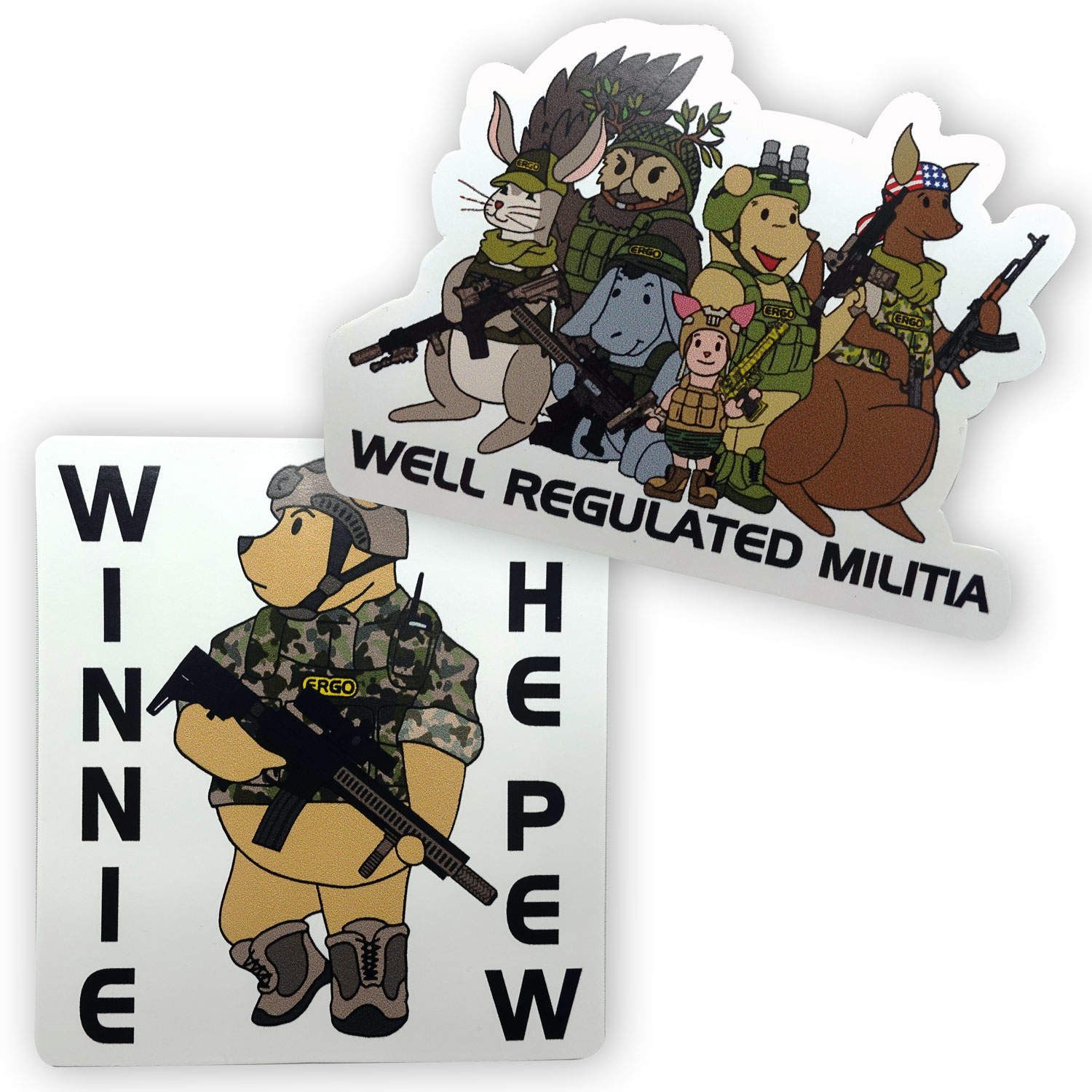 Two styles of Winnie the Pew stickers